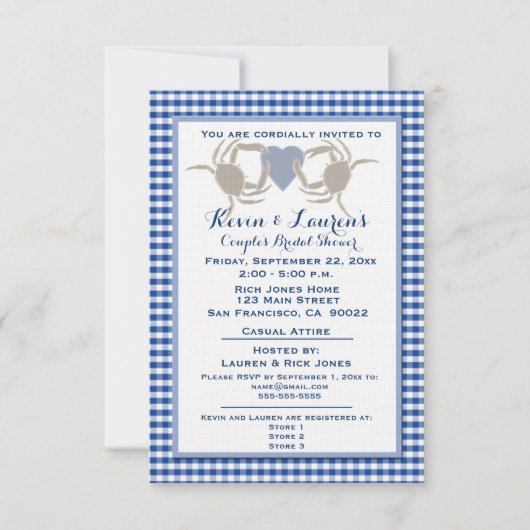 Crab Theme met Blue Gingham Kaart (Voorkant)