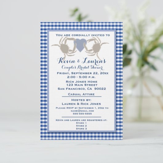 Crab Theme met Blue Gingham Kaart (Staand voorkant)