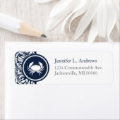 Crab Theme Navy Blue White Damask Beach Weddings Etiket (Insitu)