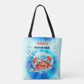 Crab Turquoise Blauw Jongen Zwembad Strand Aangepa Tote Bag (Achterkant)