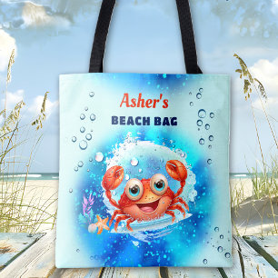 Crab Turquoise Blauw Jongen Zwembad Strand Aangepa Tote Bag