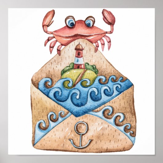Crab Watercolor Drawing Poster (Voorkant)