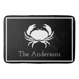CRAB WHITE on BLACK initiaal Moderne Letter Badmat
