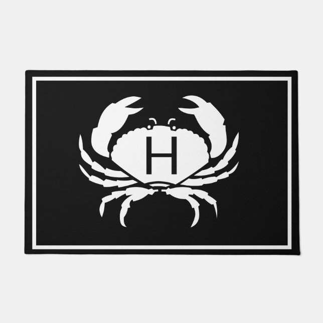 CRAB WHITE on BLACK initiaal Moderne Letter Deurmat (Voorkant)