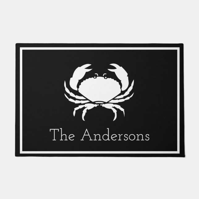 CRAB WHITE on BLACK initiaal Moderne Letter Deurmat (Voorkant)