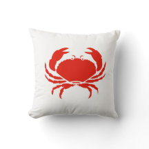 CRAB WIT op rood kussen