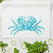 Crab Woodblock Print Artisan Style Aqua Blue Theedoek (Gevouwen)