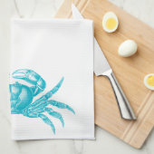 Crab Woodblock Print Artisan Style Aqua Blue Theedoek (Quarter Fold)