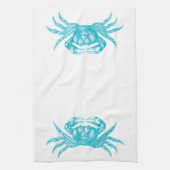 Crab Woodblock Print Artisan Style Aqua Blue Theedoek (Verticaal)