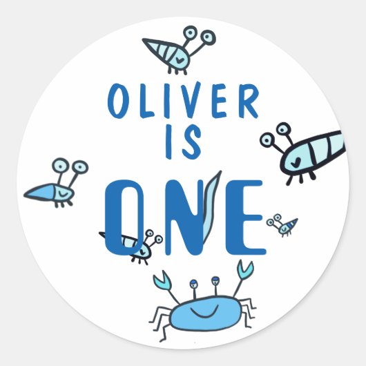 Crab Zee Animals Eén eerste verjaardag Ronde Sticker (Voorkant)
