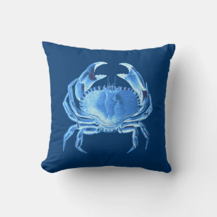 Crab Zee Life Print, Indigo Blue en White Kussen