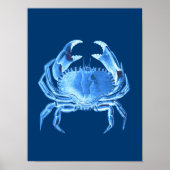 Crab Zee Life Print, Indigo Blue en White Poster (Voorkant)