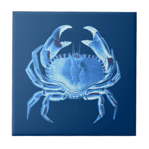 Crab Zee Life Print, Indigo Blue en White Tegeltje