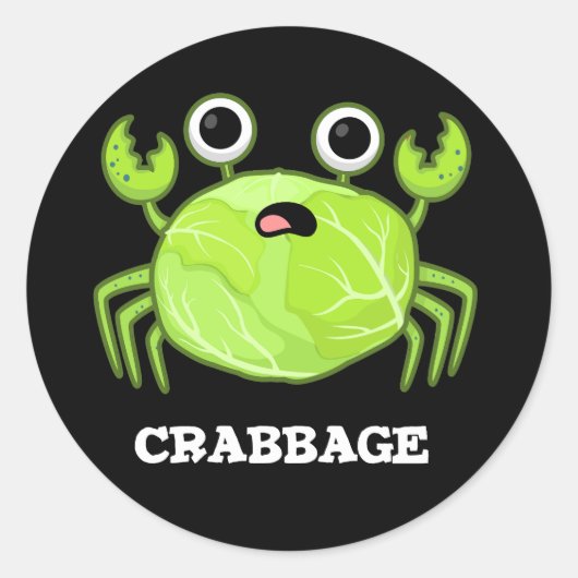 Crabbage Funny Cabbage Crab Pun Dark BG Ronde Sticker (Voorkant)