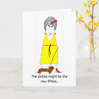 Crabby Baby Boomer with Yellow Dress and Dog Kaart