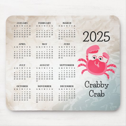 Crabby Crab Design 2025 Kalender Muismat (Voorkant)