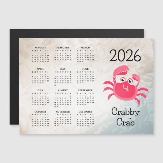 Crabby Crab Design 2026 Calendar (Voorkant / Achterkant)