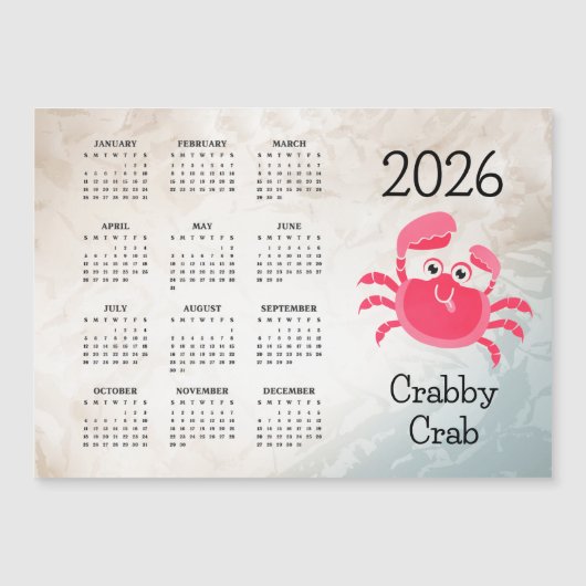 Crabby Crab Design 2026 Calendar (Voorkant)