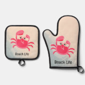 Crabby Crab Design Oven Mitt & Pot Holder Set (Voorkant)