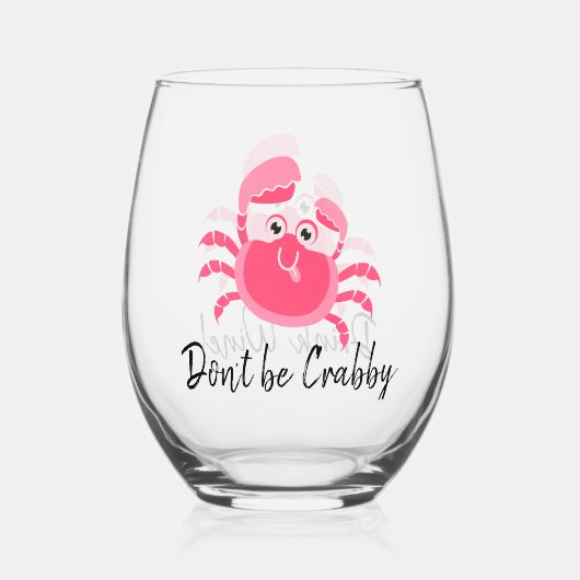 Crabby Crab Design Stemless Wijnglas Zonder Voet (Voorkant)