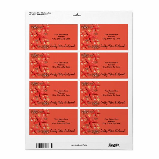 Crabby Crab Starfish Beach Boats House Labels (Full Sheet)