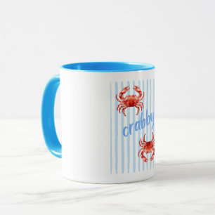 CRABBY Rode Aquarel Krabben Pastel Blauwe Strepen Mok