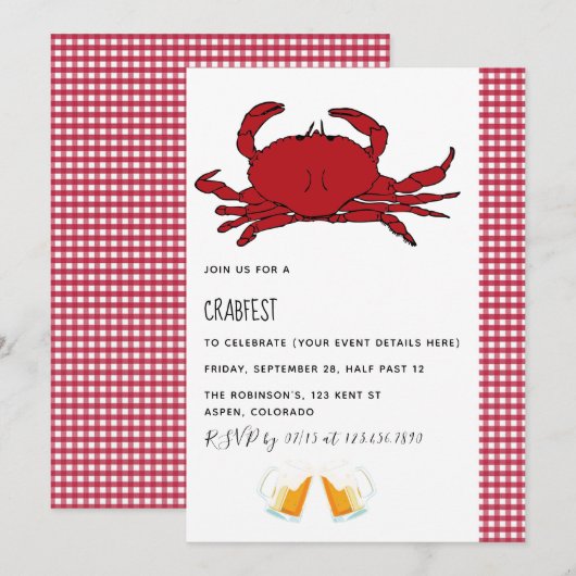 Crabfest-feest op maat gemaakte uitnodiging (Voorkant / Achterkant)