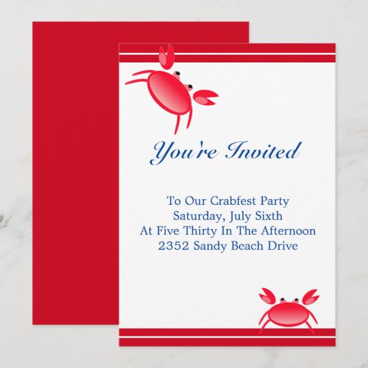 Crabfest Party Uitnodiging (Voorkant / Achterkant)