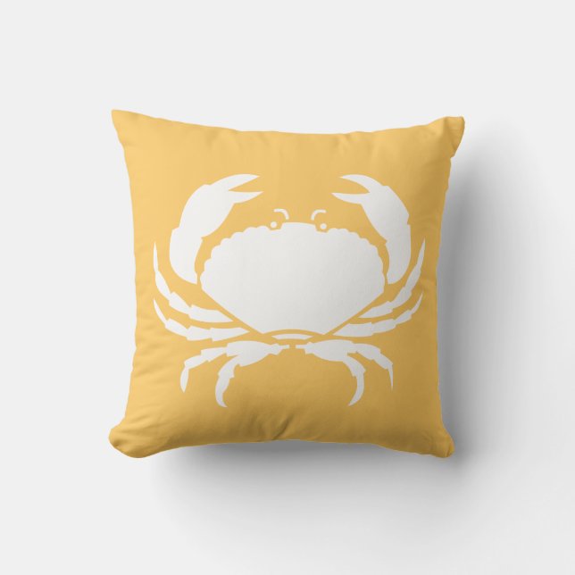 CRABS WHITE on Honey Yellow Kussen (Voorkant)