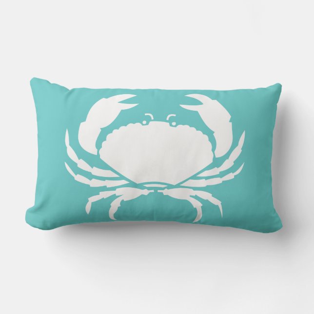 CRABS WHITE op blauwgroen blauwe kussen (Voorkant)