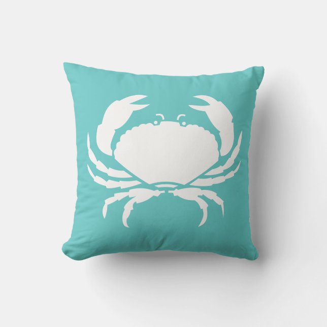 CRABS WHITE op blauwgroen blauwe kussen (Voorkant)