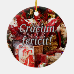 Crăciun fericit! Vrolijk kerstfeest in het Roemeen Keramisch Ornament