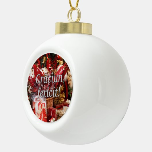 Crăciun fericit! Vrolijk kerstfeest in het Roemeen Keramische Bal Ornament (Rechts)