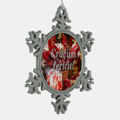 Crăciun fericit! Vrolijk kerstfeest in het Roemeen Tin Sneeuwvlok Ornament (Links)