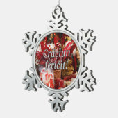 Crăciun fericit! Vrolijk kerstfeest in het Roemeen Tin Sneeuwvlok Ornament (Rechts)