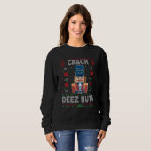Crack Deez Nuts Nutkraker Funny Ugly Kerstmis Sw Trui (Voorkant volledig)