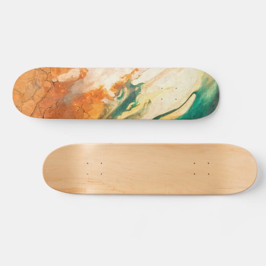 Cracked Earth Teal Orange Abstract Skateboard (Horizontaal)