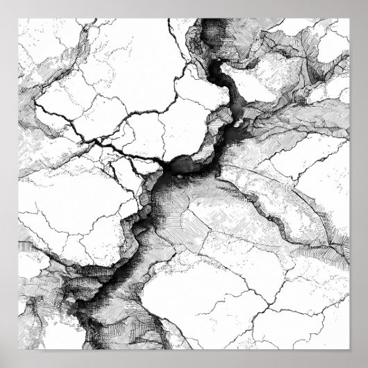 Cracked Mineral Vein Decoupage Template Line Art Poster (Voorkant)