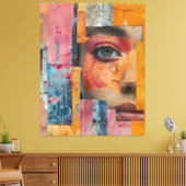 Cracked Paint Face Collage Vibrant Portrait Canvas Afdruk (Insitu (Woonkamer))
