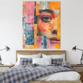 Cracked Paint Face Collage Vibrant Portrait Canvas Afdruk (Insitu (Slaapkamer))