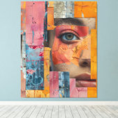 Cracked Paint Face Collage Vibrant Portrait Canvas Afdruk (Insitu (Houten vloer))