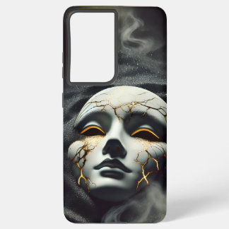 Cracked Porcelain Mask Dark Galaxy S21 Ultra case Samsung Galaxy Hoesje