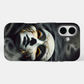 Cracked Porcelain Mask Dark iPhone 16 Tough Case (Achterkant (horizontaal))