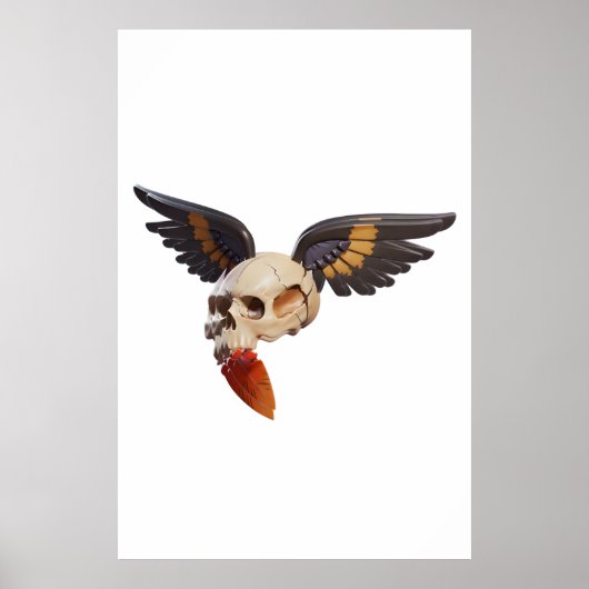 Cracked Skull with Wings and Feather Poster (Voorkant)