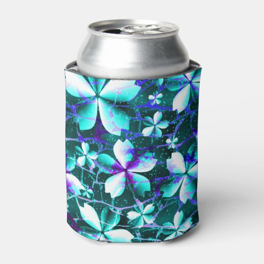 Crackle Flower Pattern Blauw Paarse Blauwgroen Blikjeskoeler (Blikje Voorkant)