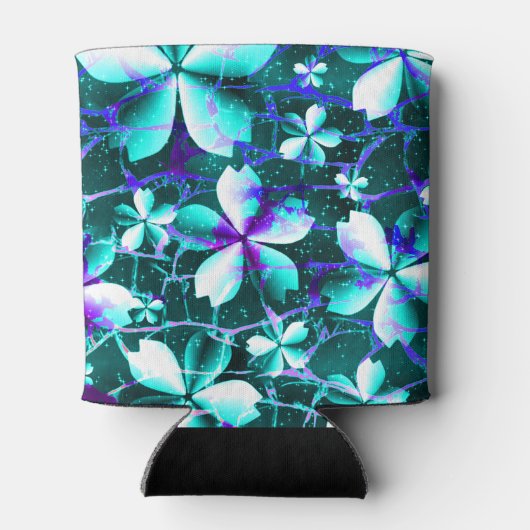 Crackle Flower Pattern Blauw Paarse Blauwgroen Blikjeskoeler (Achterkant)