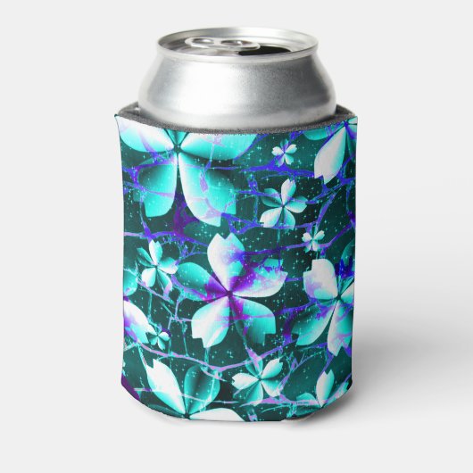Crackle Flower Pattern Blauw Paarse Blauwgroen Blikjeskoeler (Blikje Achterkant)