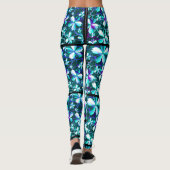 Crackle Flower Pattern Blauw Paarse Blauwgroen Leggings (Achterkant)