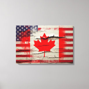 Crackle Paint   Canadese Amerikaanse vlag Canvas Afdruk