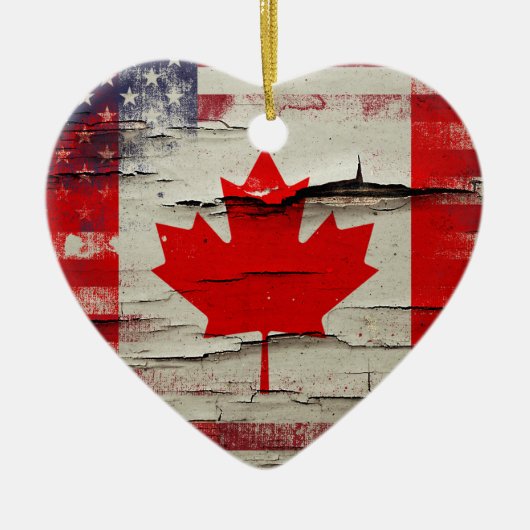 Crackle Paint | Canadese Amerikaanse vlag Keramisch Ornament (Voorkant)